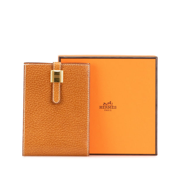 エルメス メモ帳カバー ブラウン シェーブル レディース HERMES 【中古】