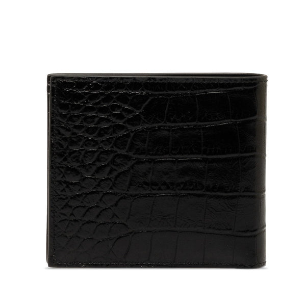 セリーヌ クロコ型押し バイフォールドウォレット 二つ折り財布 ブラック エナメル レディース CELINE 【中古】