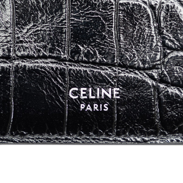 セリーヌ クロコ型押し バイフォールドウォレット 二つ折り財布 ブラック エナメル レディース CELINE 【中古】