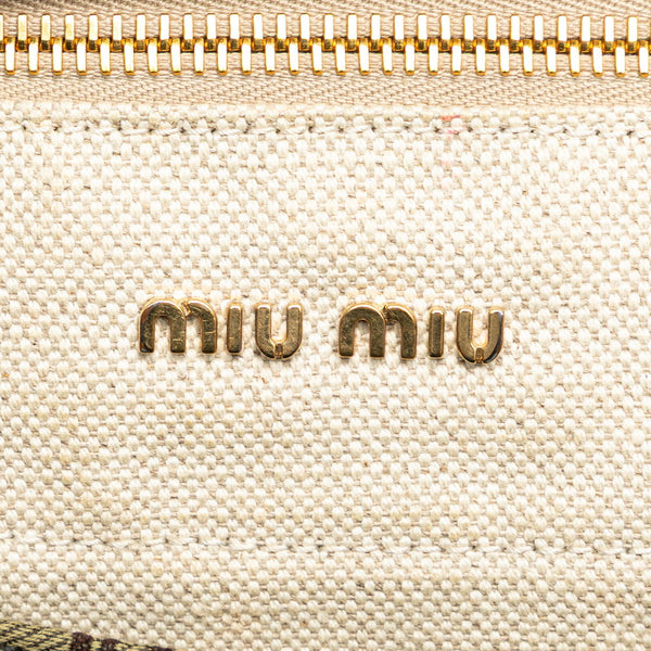 ミュウミュウ ロゴ トートバッグ ショルダーバッグ カーキ ブラック ベージュ キャンバス レザー レディース MIUMIU 【中古】