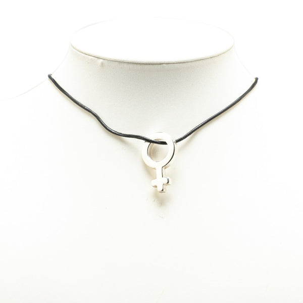 グッチ メス シンボル ネックレス ブラック SV925 シルバー レザー レディース GUCCI 【中古】