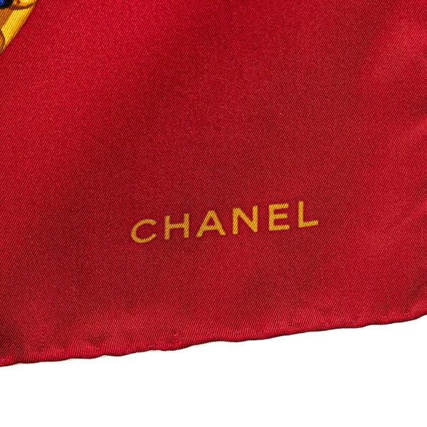 シャネル 宝石 チェーン モチーフ 大判スカーフ レッド イエロー シルク レディース CHANEL 【中古】