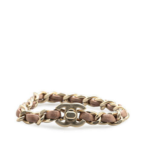 シャネル ココマーク ターンロック チェーン ブレスレット ゴールド ピンク メッキ レザー レディース CHANEL 【中古】