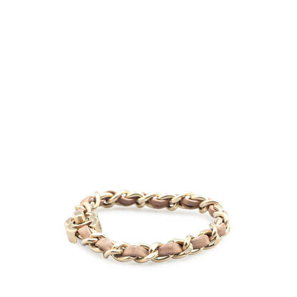 シャネル ココマーク ターンロック チェーン ブレスレット ゴールド ピンク メッキ レザー レディース CHANEL 【中古】