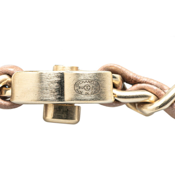 シャネル ココマーク ターンロック チェーン ブレスレット ゴールド ピンク メッキ レザー レディース CHANEL 【中古】