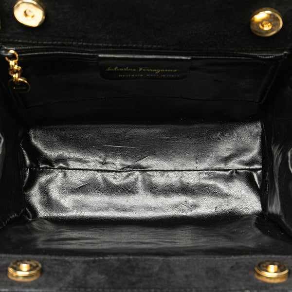 サルヴァトーレフェラガモ ヴァラリボン ハンドバッグ ショルダーバッグ 2WAY BA21 4178 ブラック スウェード レディース Salvatore Ferragamo 【中古】