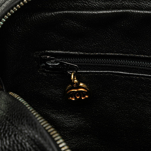 シャネル ココマーク バイアスステッチ 斜め掛け ショルダーバッグ ブラック キャビアスキン レディース CHANEL 【中古】