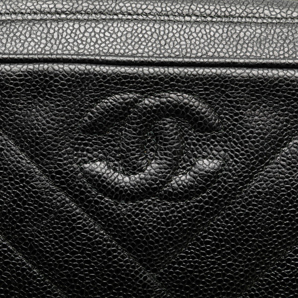 シャネル ココマーク バイアスステッチ 斜め掛け ショルダーバッグ ブラック キャビアスキン レディース CHANEL 【中古】