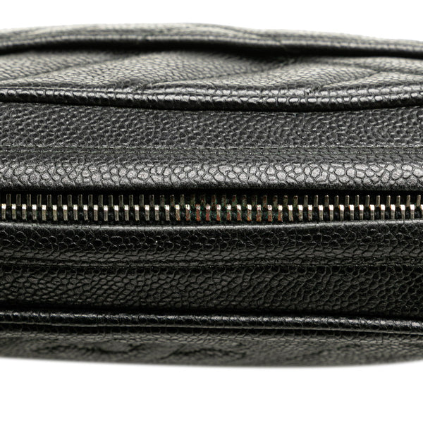 シャネル ココマーク バイアスステッチ 斜め掛け ショルダーバッグ ブラック キャビアスキン レディース CHANEL 【中古】