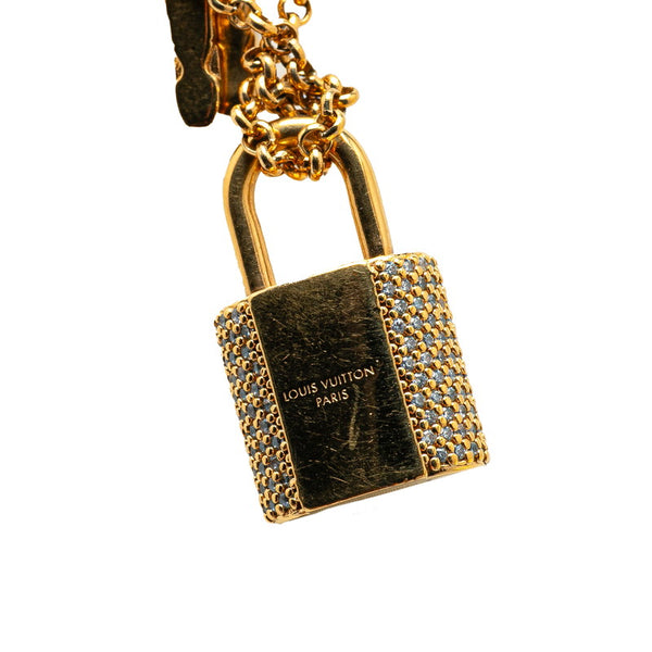 ルイ ヴィトン LV パドロック ペンダントネックレス M01593 ゴールド メッキ ラインストーン レディース LOUIS VUITTON 【中古】