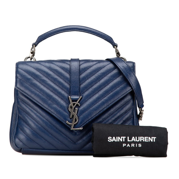 サンローラン YSL モノグラム カレッジ チェーンショルダーバッグ ブルー レザー レディース SAINT LAURENT 【中古】