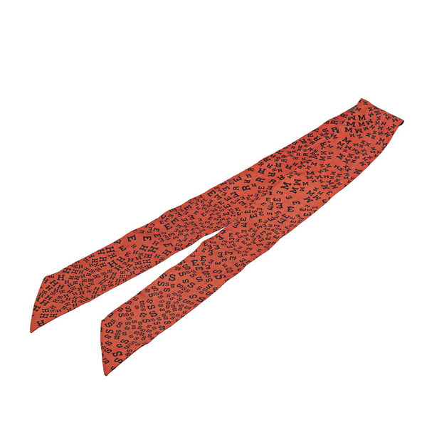 エルメス ツイリー ロゴ アルファベット モチーフ スカーフ ブラウン ブラック シルク レディース HERMES 【中古】