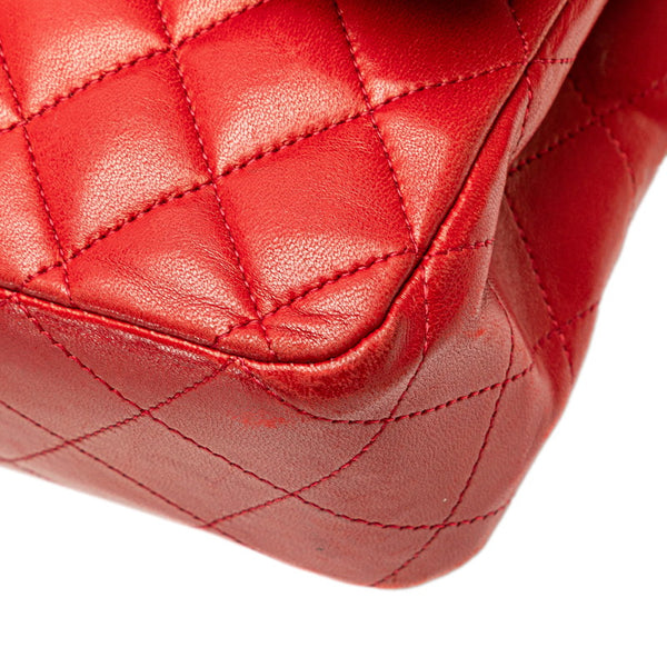 シャネル ココマーク マトラッセ25 ダブルフラップ チェーンショルダーバッグ レッド ラムスキン レディース CHANEL 【中古】