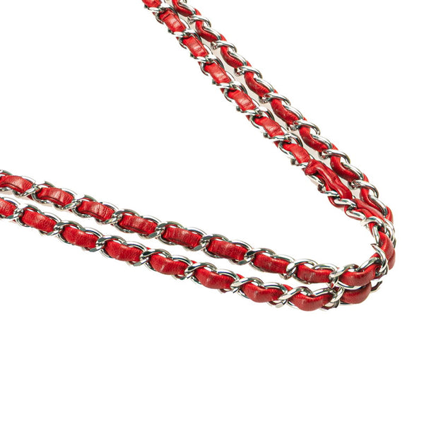 シャネル ココマーク マトラッセ25 ダブルフラップ チェーンショルダーバッグ レッド ラムスキン レディース CHANEL 【中古】