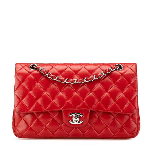 シャネル ココマーク マトラッセ25 ダブルフラップ チェーンショルダーバッグ レッド ラムスキン レディース CHANEL 【中古】