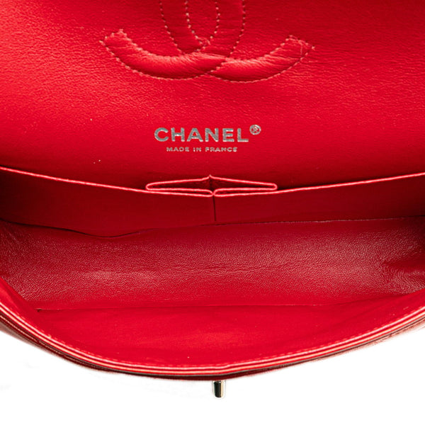シャネル ココマーク マトラッセ25 ダブルフラップ チェーンショルダーバッグ レッド ラムスキン レディース CHANEL 【中古】