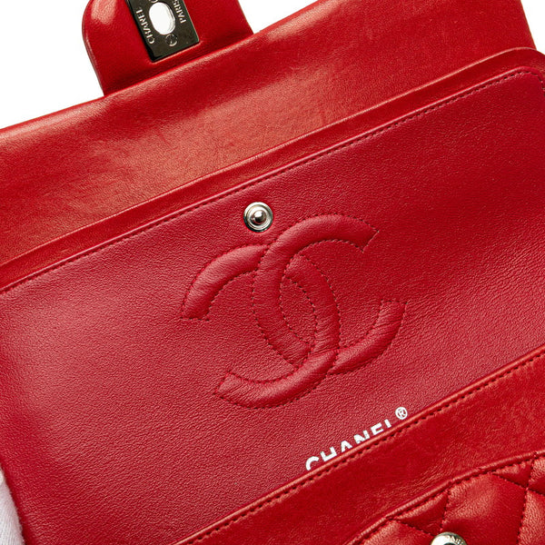 シャネル ココマーク マトラッセ25 ダブルフラップ チェーンショルダーバッグ レッド ラムスキン レディース CHANEL 【中古】