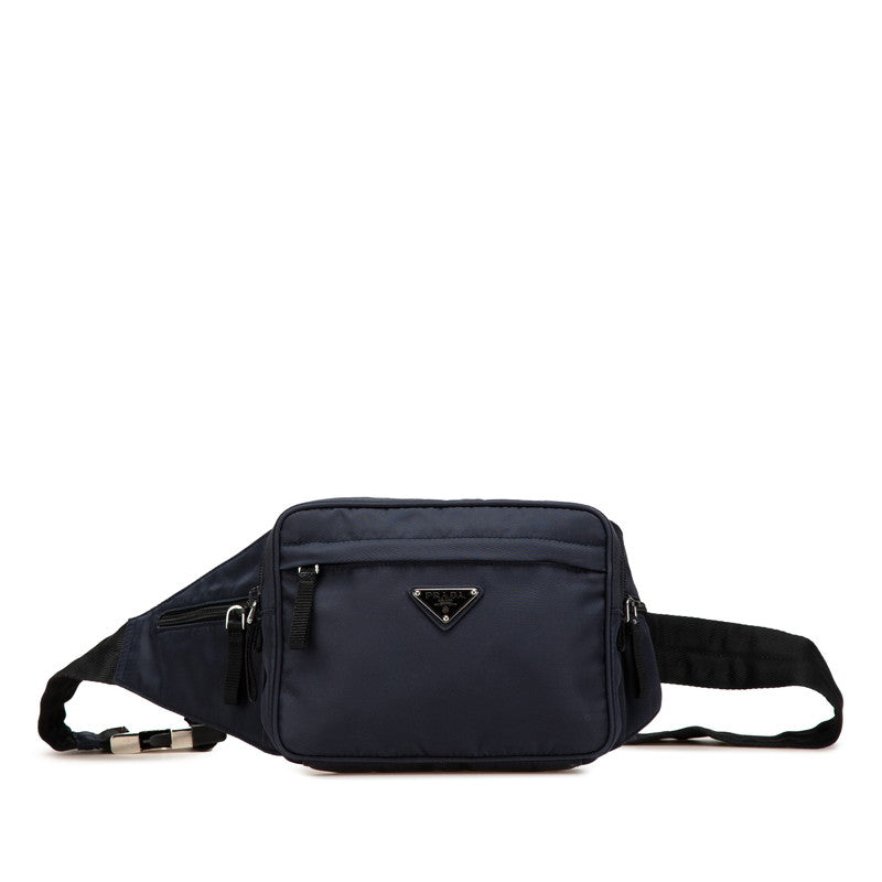 プラダ 三角ロゴプレート ウエストバッグ ボディバッグ ネイビー ナイロン レディース PRADA 【中古】