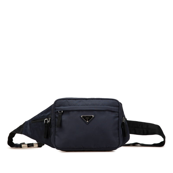 プラダ 三角ロゴプレート ウエストバッグ ボディバッグ ネイビー ナイロン レディース PRADA 【中古】