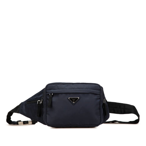 プラダ 三角ロゴプレート ウエストバッグ ボディバッグ ネイビー ナイロン レディース PRADA 【中古】