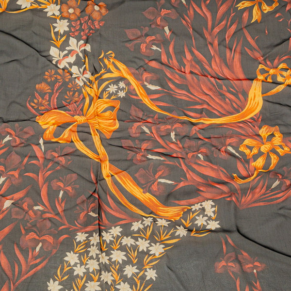 エルメス カレ140 フラワー 花 スカーフ ブラック マルチカラー シルク レディース HERMES 【中古】