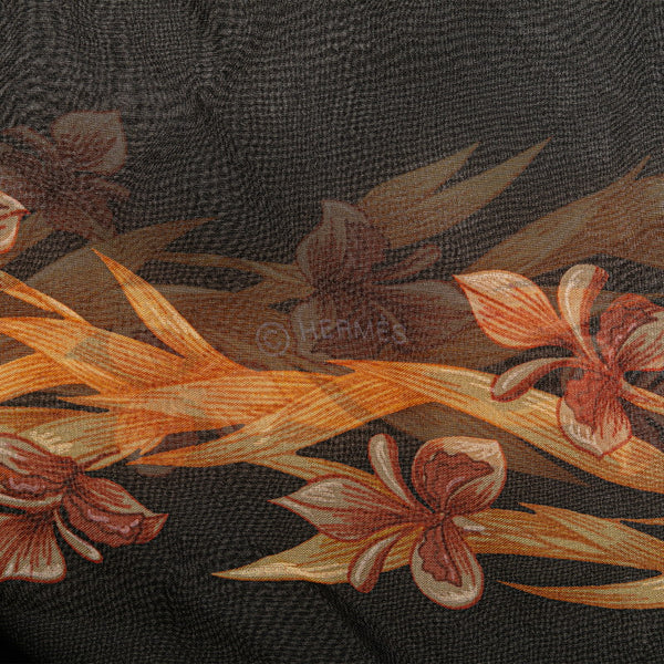 エルメス カレ140 フラワー 花 スカーフ ブラック マルチカラー シルク レディース HERMES 【中古】