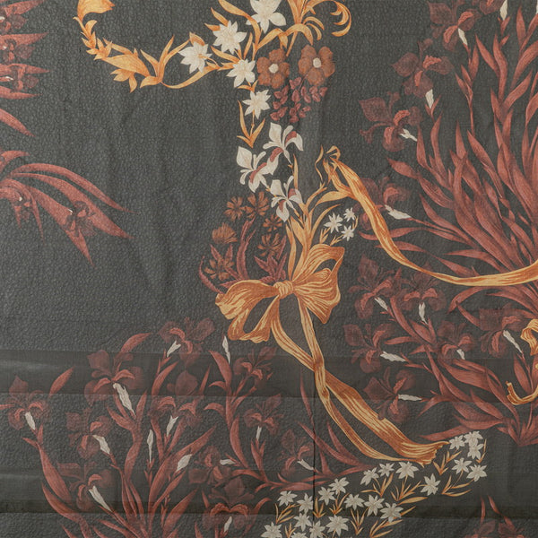 エルメス カレ140 フラワー 花 スカーフ ブラック マルチカラー シルク レディース HERMES 【中古】