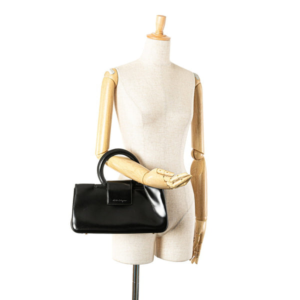 サルヴァトーレフェラガモ ガンチーニ ハンドバッグ ブラック レザー レディース Salvatore Ferragamo 【中古】