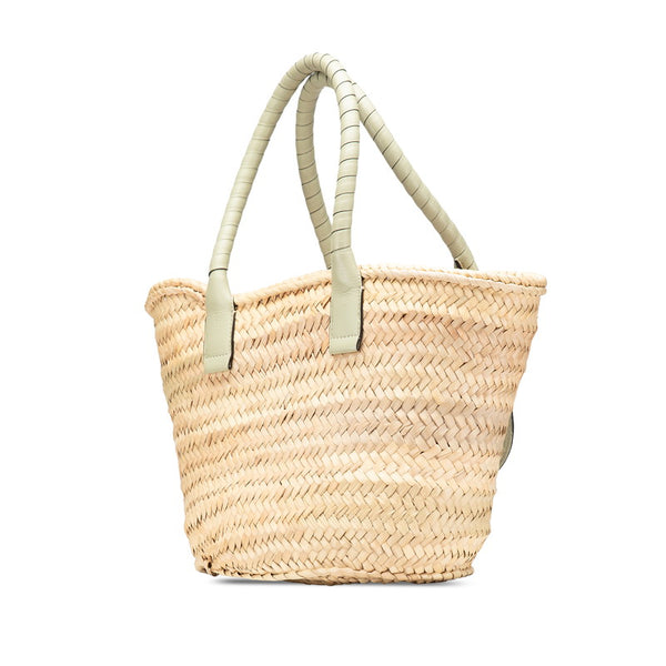 クロエ マーシー ミディアム トートバッグ かごバッグ ベージュ グリーン ラフィア レザー レディース Chloe 【中古】