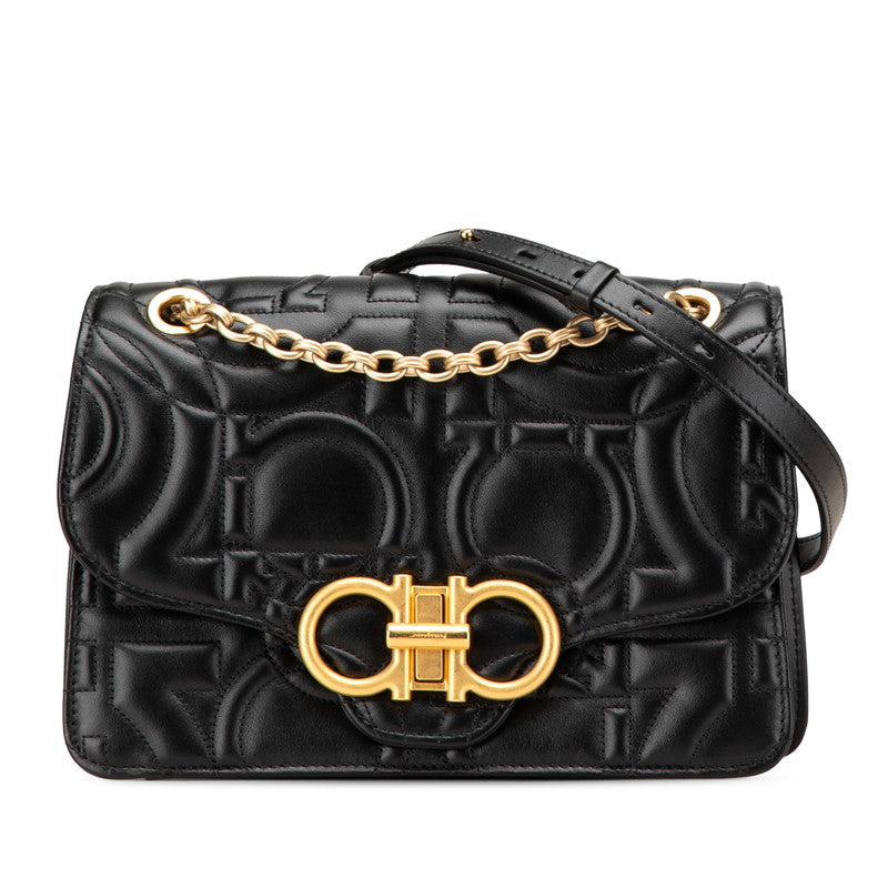 サルヴァトーレフェラガモ ガンチーニ チェーン ショルダーバッグ ブラック レザー レディース Salvatore Ferragamo 【中古】