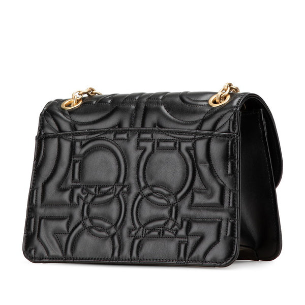 サルヴァトーレフェラガモ ガンチーニ チェーン ショルダーバッグ ブラック レザー レディース Salvatore Ferragamo 【中古】