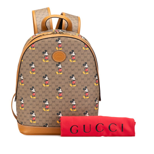 グッチ × ディズニー Disney GGスプリーム ミッキー リュック バックパック 552884 ブラウン PVC レザー レディース GUCCI 【中古】