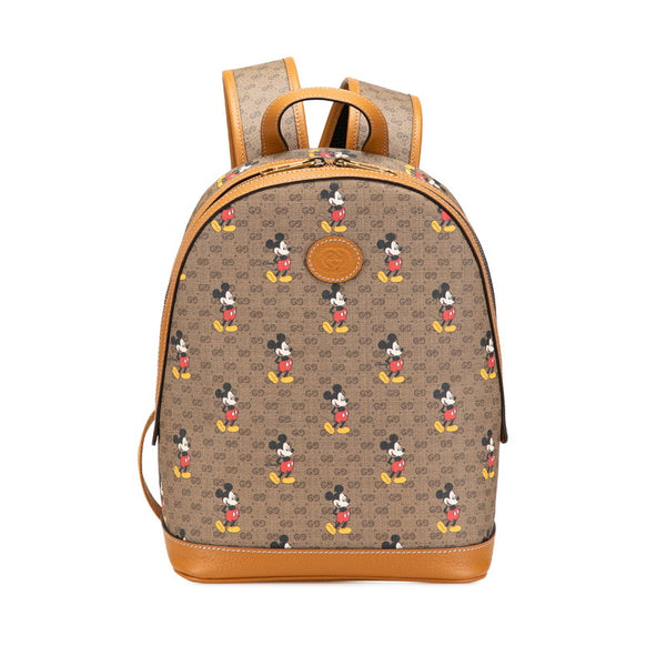 グッチ × ディズニー Disney GGスプリーム ミッキー リュック バックパック 552884 ブラウン PVC レザー レディース GUCCI 【中古】