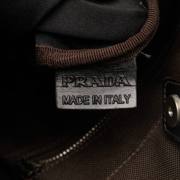 プラダ ロゴジャガード 斜め掛け ショルダーバッグ ブラウン キャンバス レザー レディース PRADA 【中古】