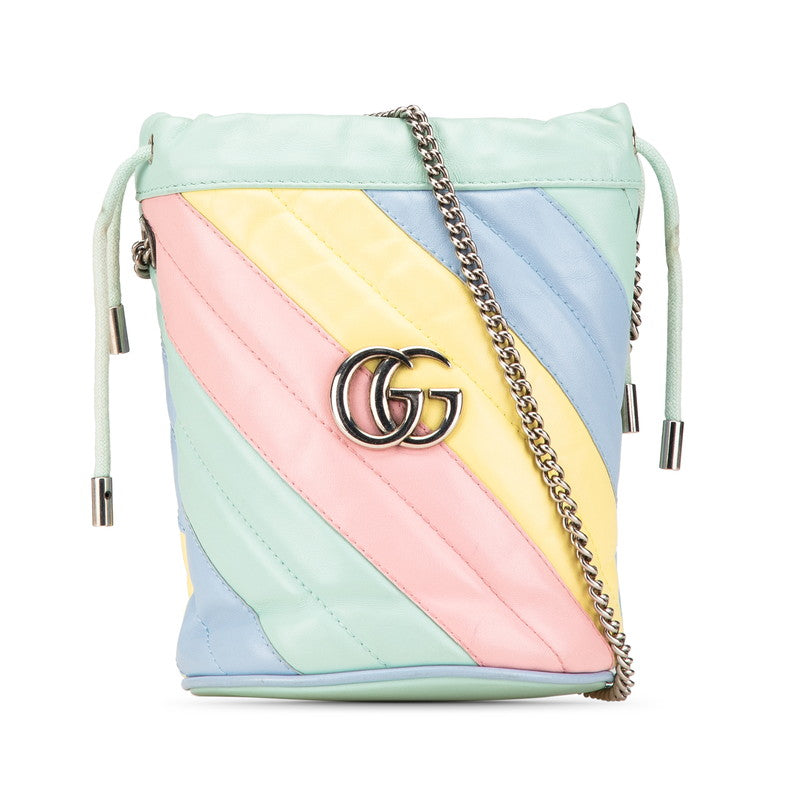 グッチ GGマーモント ミニ バケットバッグ 斜め掛け チェーン ショルダーバッグ 575163 ライトグリーン マルチカラー レザー レディース GUCCI 【中古】