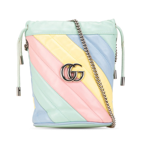 グッチ GGマーモント ミニ バケットバッグ 斜め掛け チェーン ショルダーバッグ 575163 ライトグリーン マルチカラー レザー レディース GUCCI 【中古】