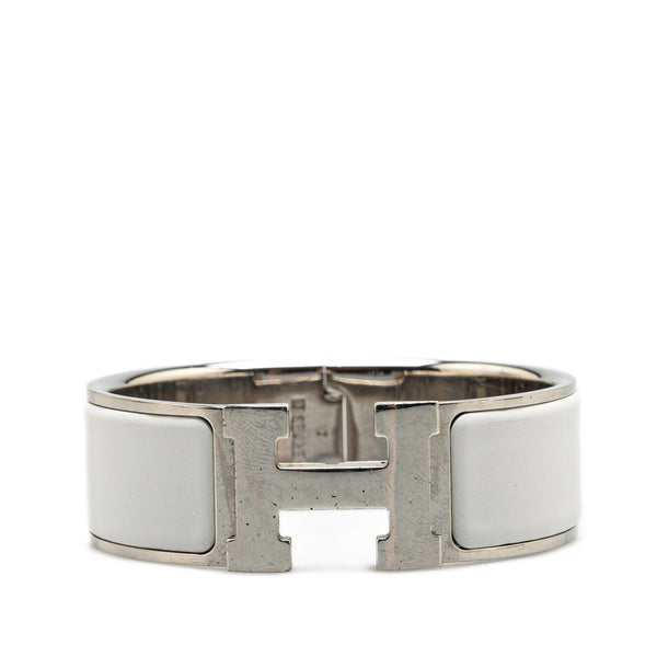 エルメス クリッククラックH GM ブレスレット ホワイト シルバー メタル エナメル レディース HERMES 【中古】