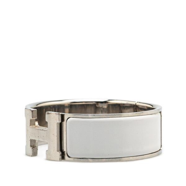 エルメス クリッククラックH GM ブレスレット ホワイト シルバー メタル エナメル レディース HERMES 【中古】