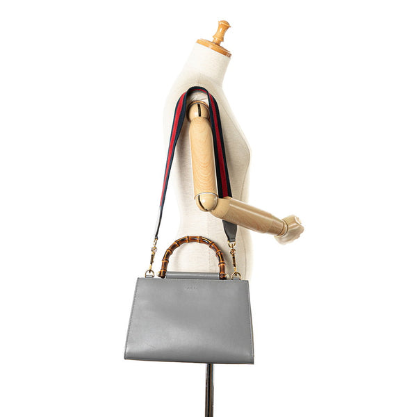 グッチ バンブー ハンドバッグ ショルダーバッグ 2WAY 459076 グレー レザー レディース GUCCI 【中古】