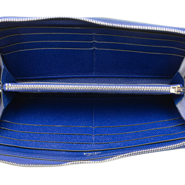 エルメス アザップ ロング ラウンドファスナー 長財布 ブルー ヴォーエプソン レディース HERMES 【中古】
