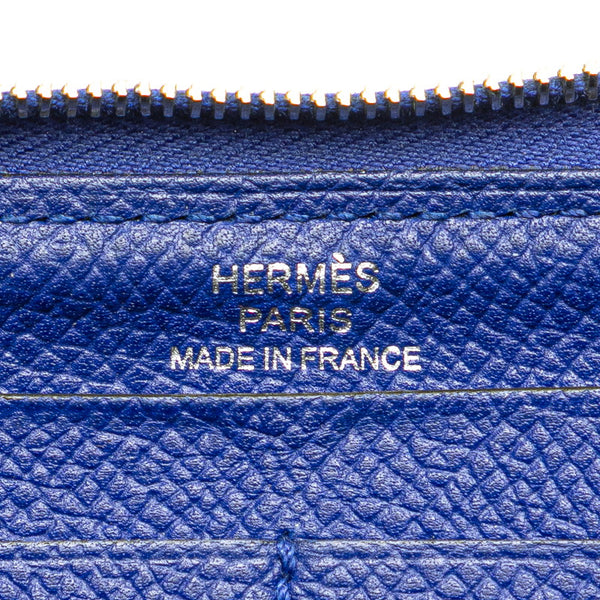 エルメス アザップ ロング ラウンドファスナー 長財布 ブルー ヴォーエプソン レディース HERMES 【中古】