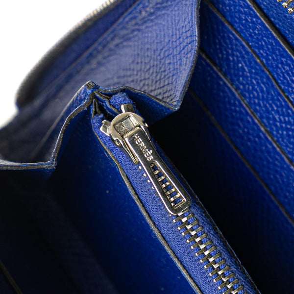 エルメス アザップ ロング ラウンドファスナー 長財布 ブルー ヴォーエプソン レディース HERMES 【中古】