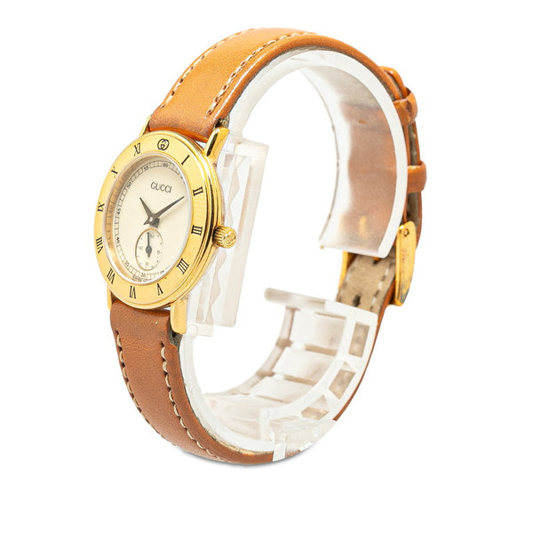 グッチ スモールセコンド 腕時計 3000.2.L クオーツ アイボリーホワイト文字盤 メッキ レザー レディース GUCCI 【中古】