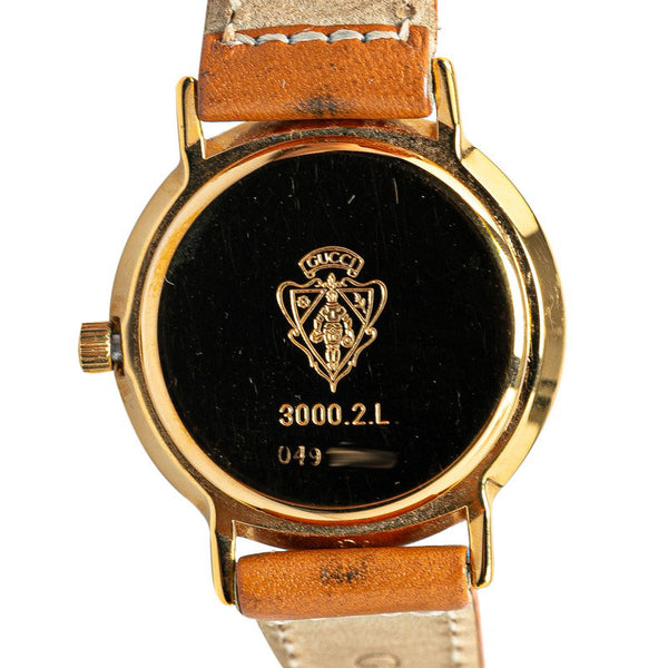 グッチ スモールセコンド 腕時計 3000.2.L クオーツ アイボリーホワイト文字盤 メッキ レザー レディース GUCCI 【中古】