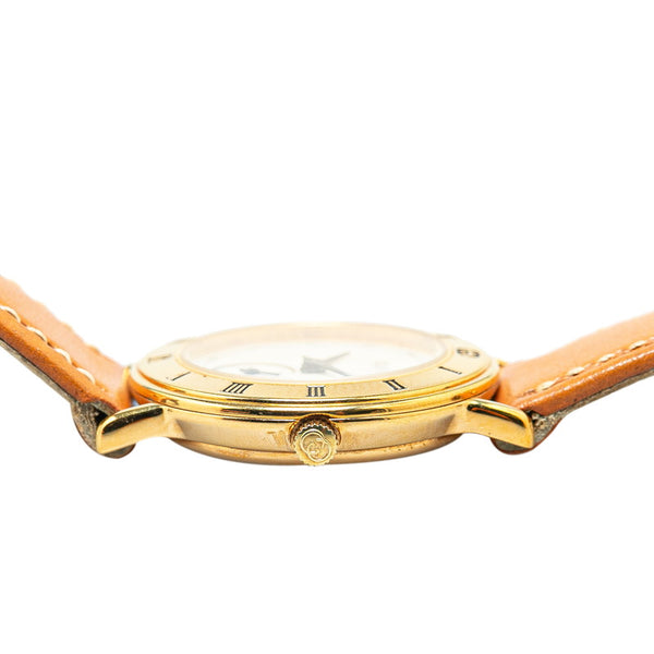 グッチ スモールセコンド 腕時計 3000.2.L クオーツ アイボリーホワイト文字盤 メッキ レザー レディース GUCCI 【中古】