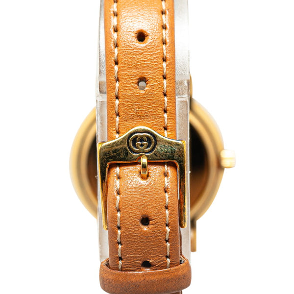 グッチ スモールセコンド 腕時計 3000.2.L クオーツ アイボリーホワイト文字盤 メッキ レザー レディース GUCCI 【中古】