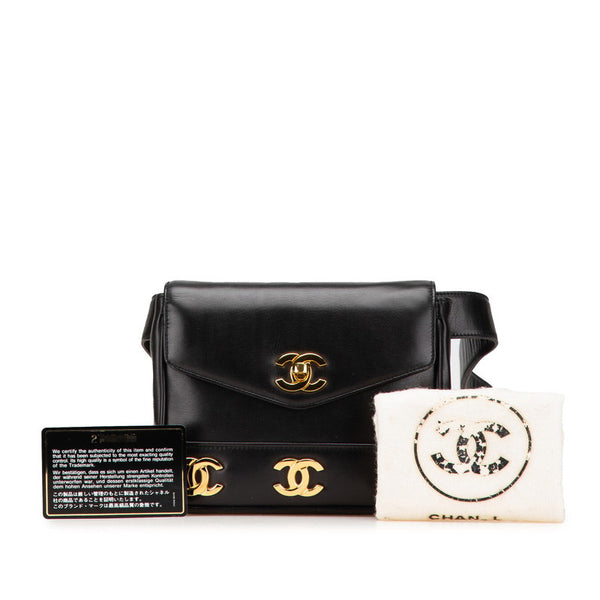 シャネル トリプルココマーク ショルダーバッグ ウエストバッグ 80/32 ブラック レザー レディース CHANEL 【中古】