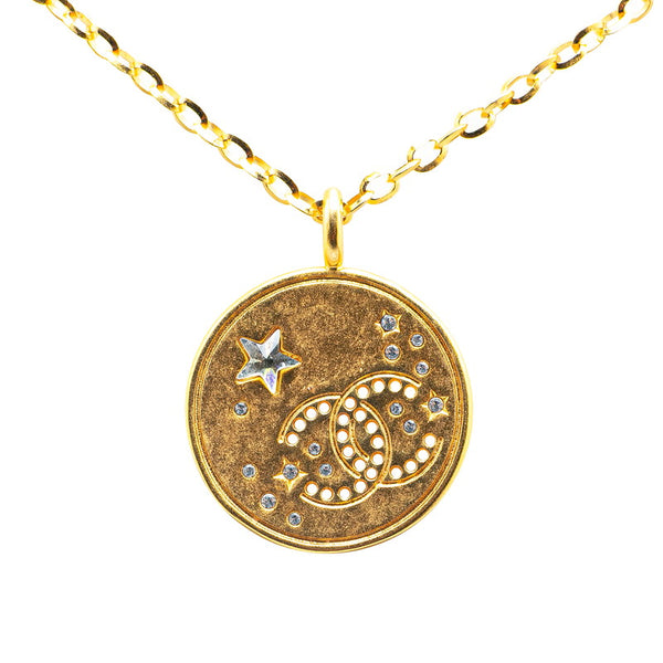 シャネル ココマーク スター 星 パンチング ネックレス ゴールド メッキ ラインストーン レディース CHANEL 【中古】