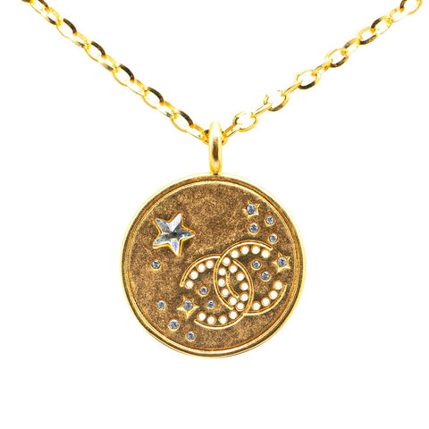 シャネル ココマーク スター 星 パンチング ネックレス ゴールド メッキ ラインストーン レディース CHANEL 【中古】