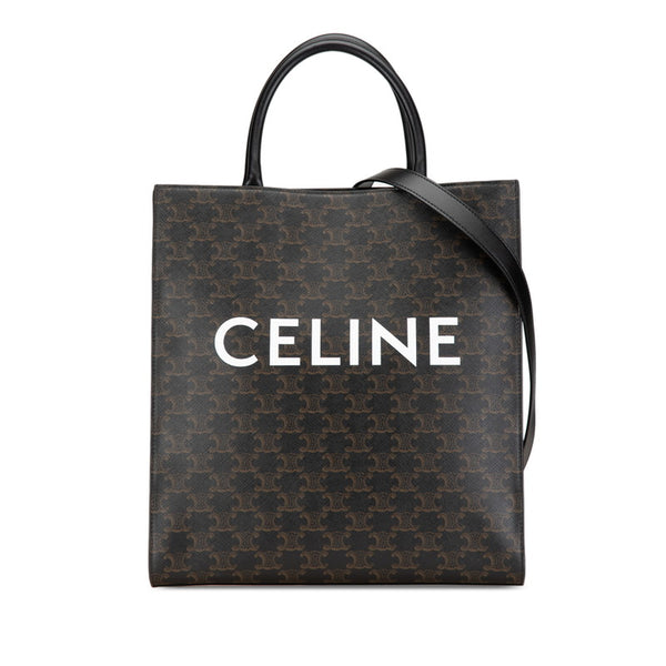 セリーヌ トリオンフ バーティカルカバ ミディアム ハンドバッグ ブラック ブラウン PVC レザー レディース CELINE 【中古】